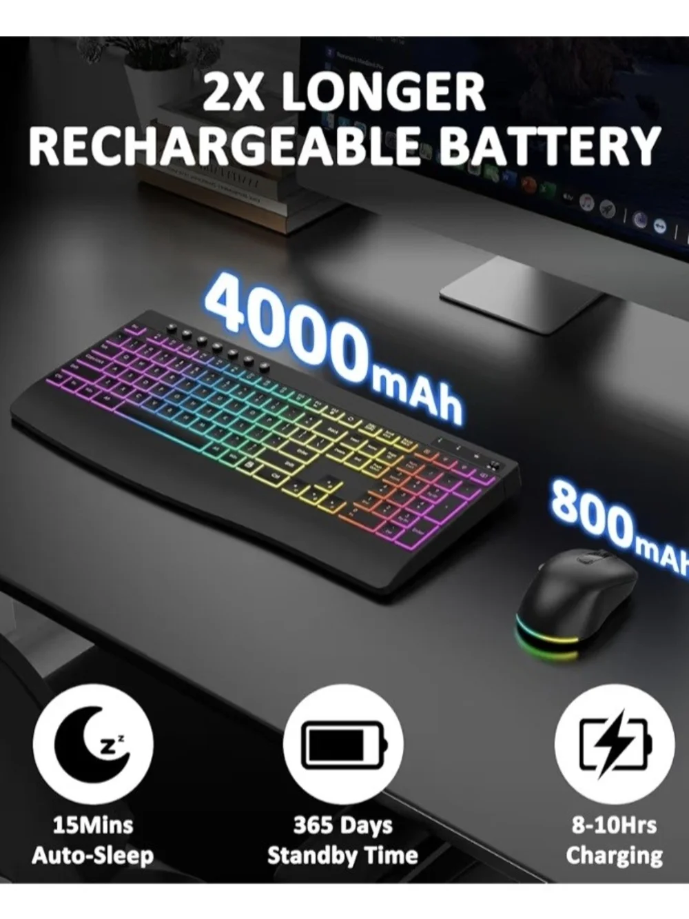 RGB Backlit Wireless Keyboard and Mouse Combo - Black